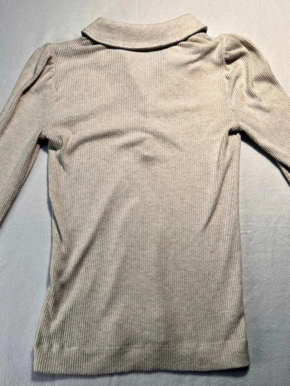 LOFT Oatmeal Cream Ribbed Knit Henley Polo Sweater Top Academia Preppy Softgirl - Picture 8 of 11